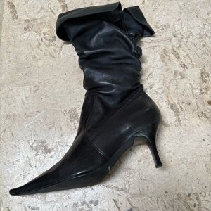 Vintage Soho Lab Black Leather Slouchy Chic Boots Back Zipper Brazil Size 9